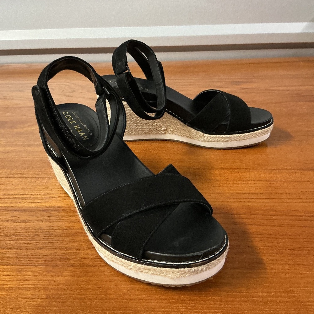 Cole Haan Women Cloudfeel Espadrille Wedge Sandal Black W23405 Size 7.5B